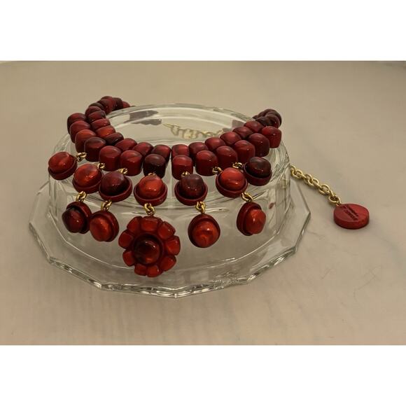 Vintage Dominique Denaive Paris Cranberry Red Resin Choker/Bib NECKLACE - Picture 1 of 8